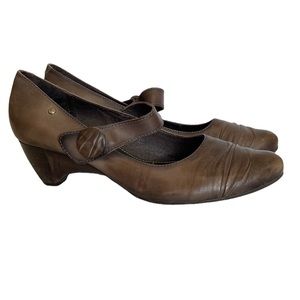 PIKOLINOS Leather Kitten Heel Strap Taupe Grey Brown 41 Natural Latex Sole